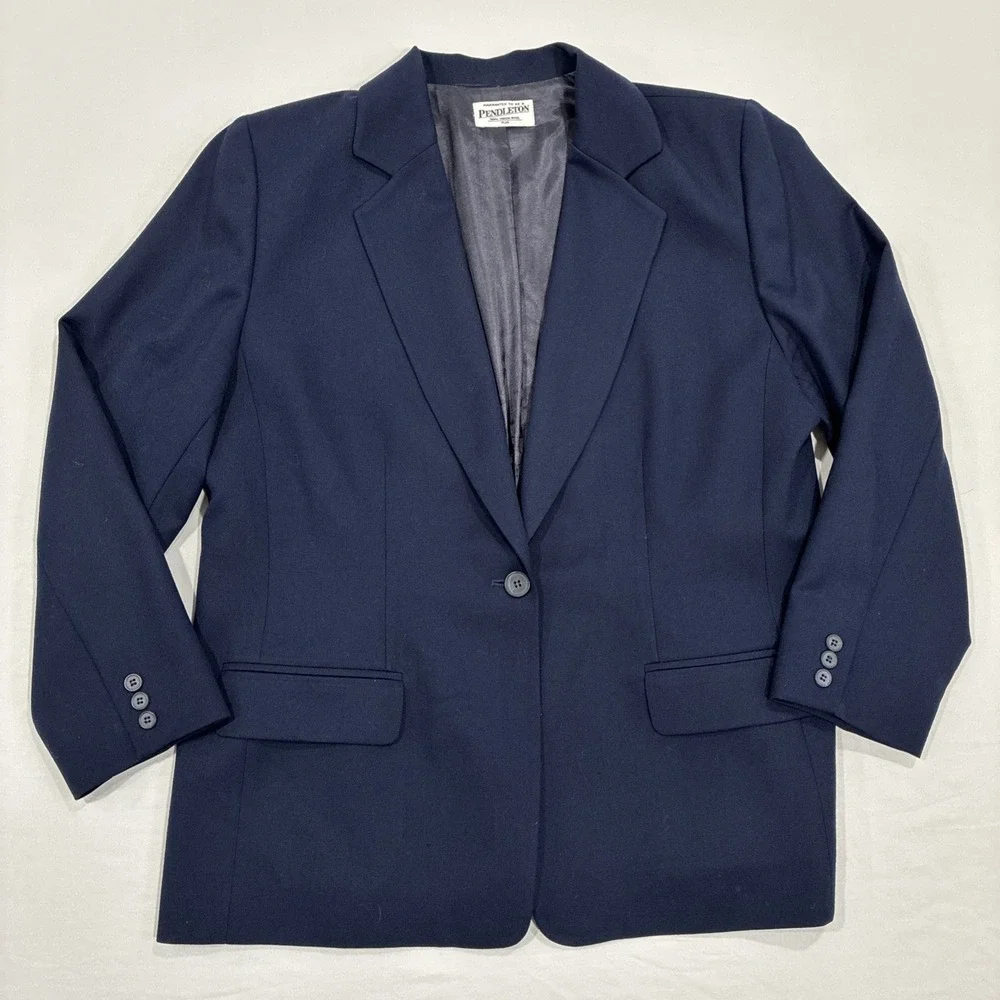 Pendleton Navy Blue 100% Virgin Wool Women's Blazer Size 16W